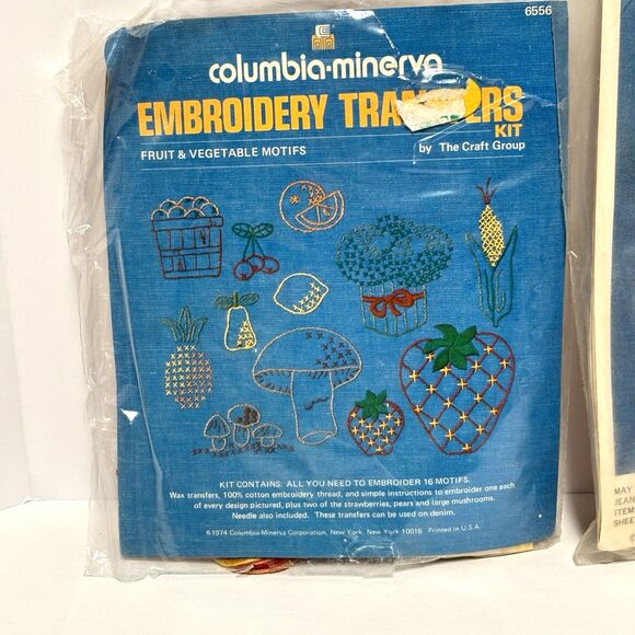 VINTAGE Embroidery Transfer Kits-COLUMBIA MINERVA  #5104 & #6556-1970s Retro - Picture 2 of 7